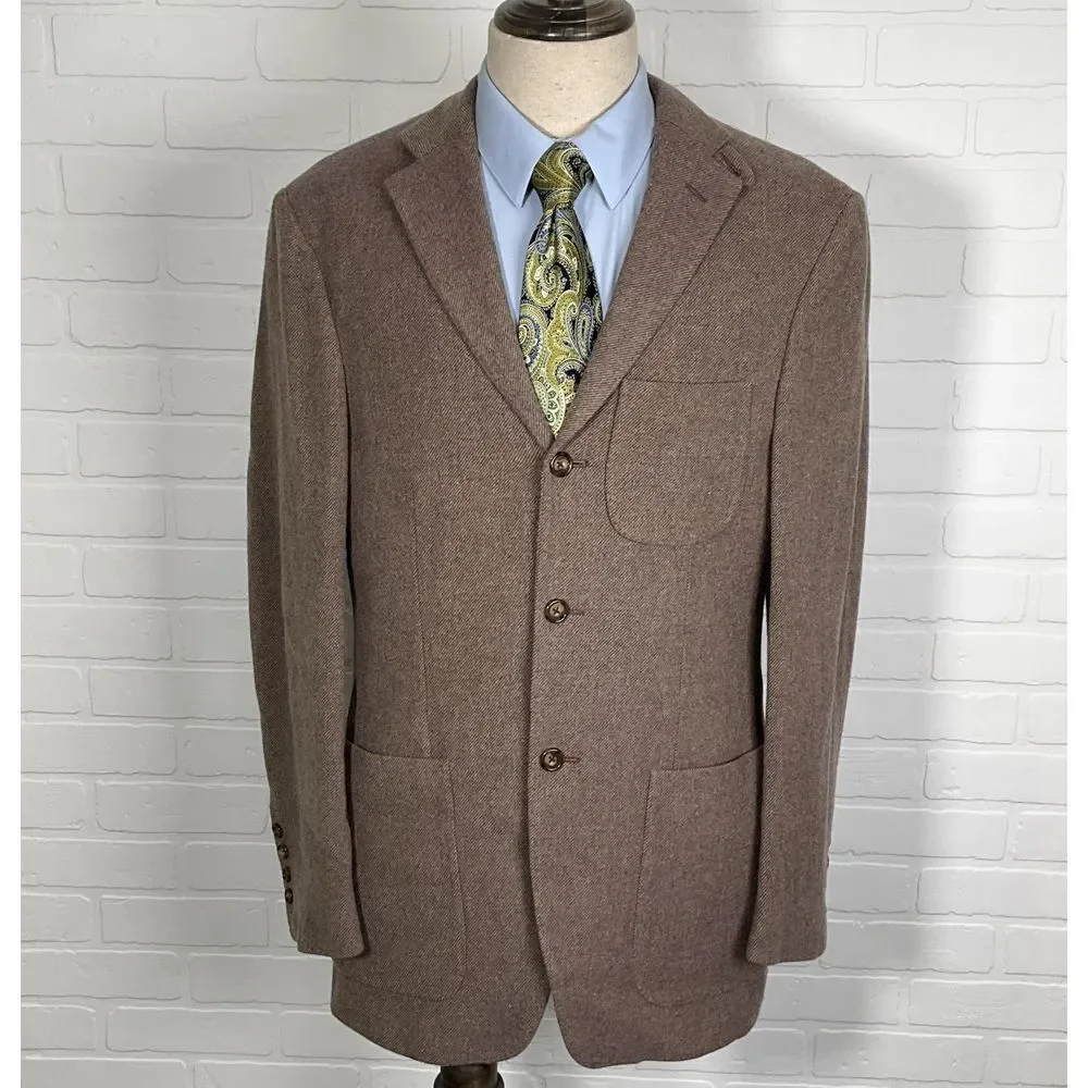 David Chu Blazer Men 38 Brown‎ Multi Morgan Patch Lambswool Collar Tab Italy
